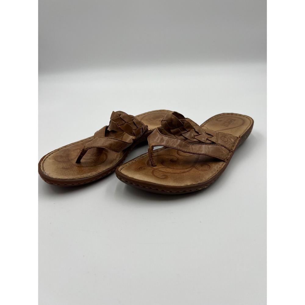 Born Womens 8 Brown Leather Braided Thong Sandals B98902 CQA13